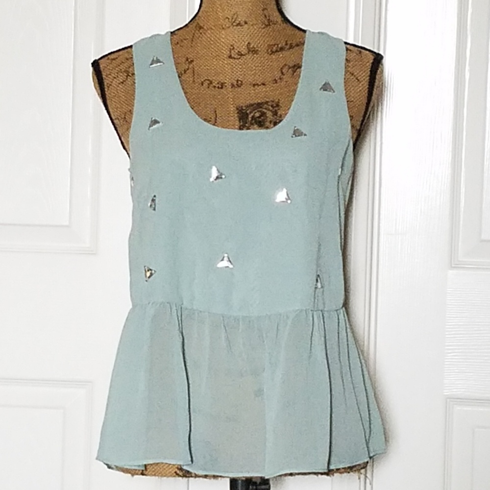 BCBGeneration sea mist sheer sleeveless top rhinestone detail XS - Picture 1 of 5